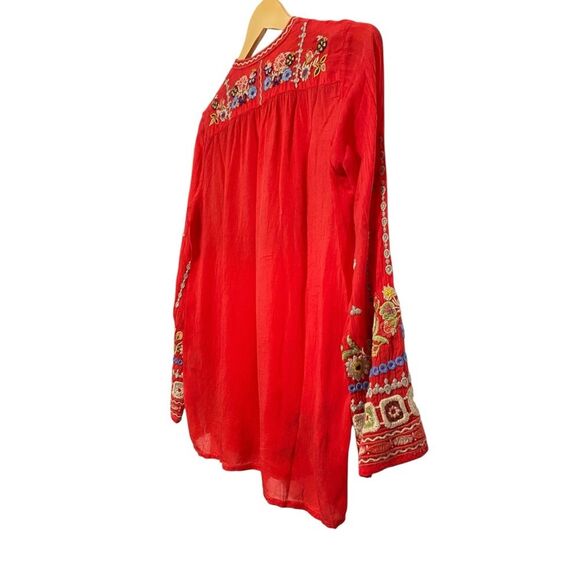 Johnny Was Red Coriander Tasseled Embroidered Blouse Boho Chic C17123 Size XXS - Picture 12 of 15
